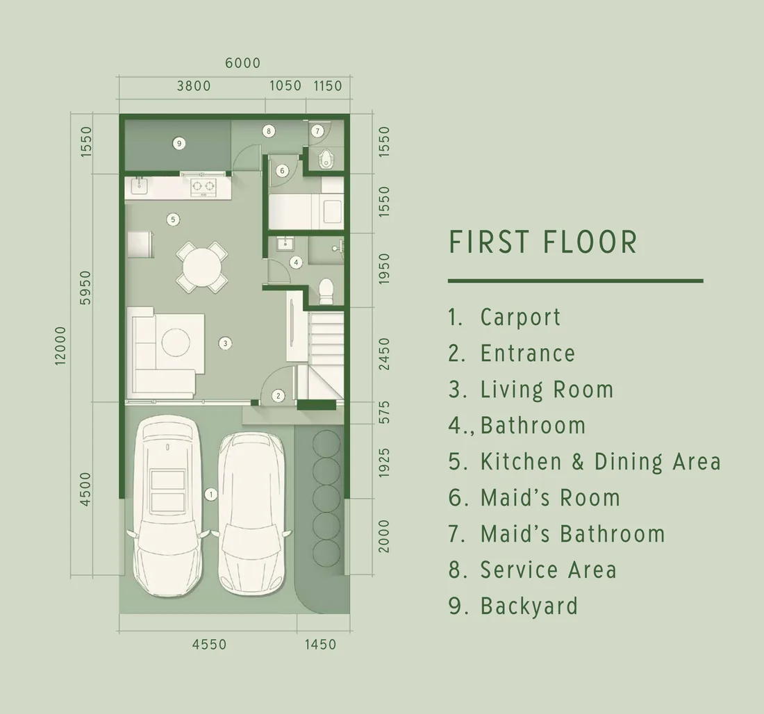 Denah lantai 1 rumah LACE 6 di Lacewood, The Forestine Citra, CitraGarden City Jakarta Barat