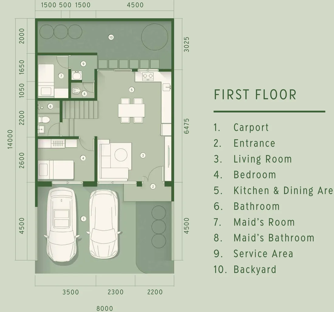 Denah lantai 1 rumah LACE 8 di Lacewood, The Forestine Citra, CitraGarden City Jakarta Barat